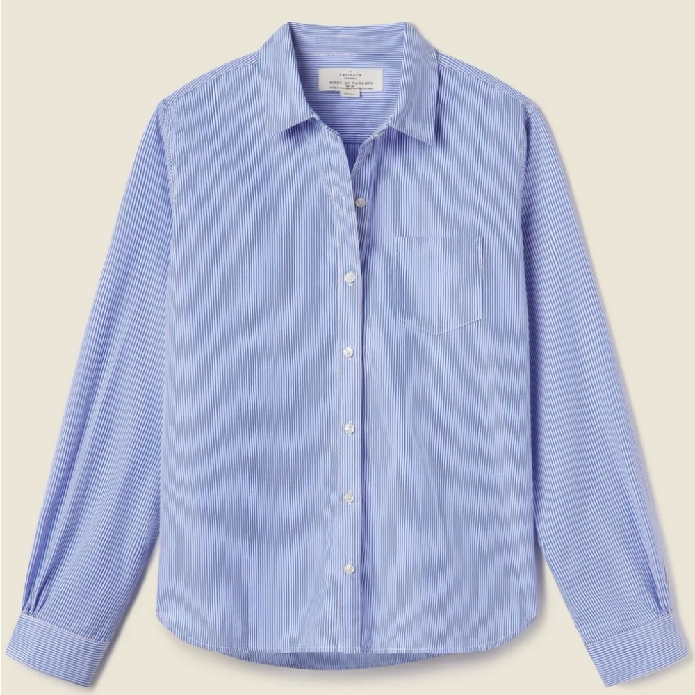 Travota Birds of Paradise 100% cotton pink & white striped long sleeved blouse